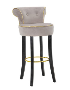Tabouret de bar moderne avec dossier en Velours Gris Capitonné Simili Métal Doré Luxy 