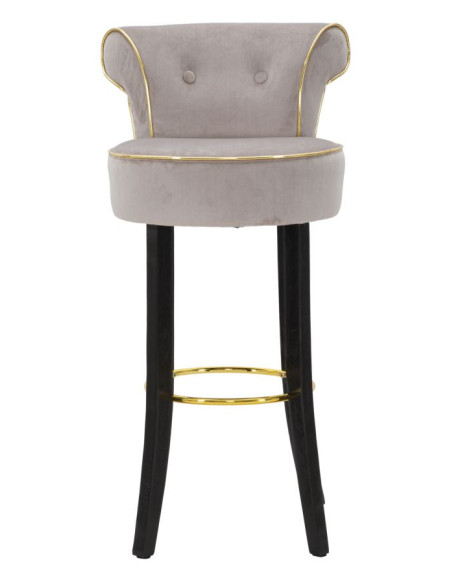 Tabouret de bar moderne avec dossier en Velours Gris Capitonné Simili Métal Doré Luxy 