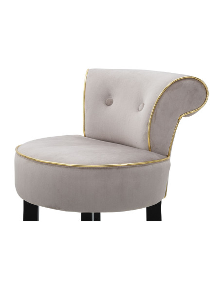 Tabouret de bar moderne avec dossier en Velours Gris Capitonné Simili Métal Doré Luxy 