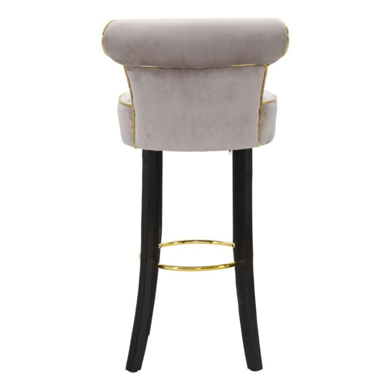 Tabouret de bar moderne avec dossier en Velours Gris Capitonné Simili Métal Doré Luxy 