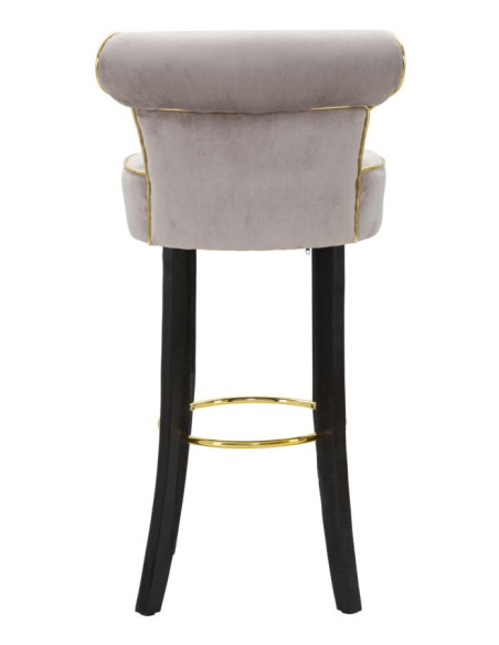 Tabouret de bar moderne avec dossier en Velours Gris Capitonné Simili Métal Doré Luxy 
