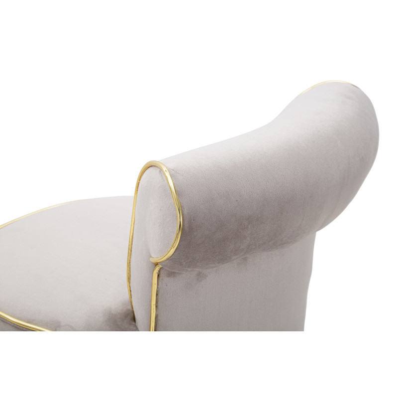 Tabouret de bar moderne avec dossier en Velours Gris Capitonné Simili Métal Doré Luxy 