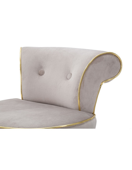 Tabouret de bar moderne avec dossier en Velours Gris Capitonné Simili Métal Doré Luxy 