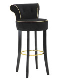 Tabouret de bar moderne avec dossier en Velours Noir Capitonné Simili Métal Doré Luxy
