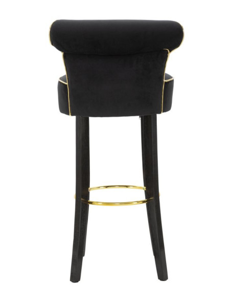 Tabouret de bar moderne avec dossier en Velours Noir Capitonné Simili Métal Doré Luxy 
