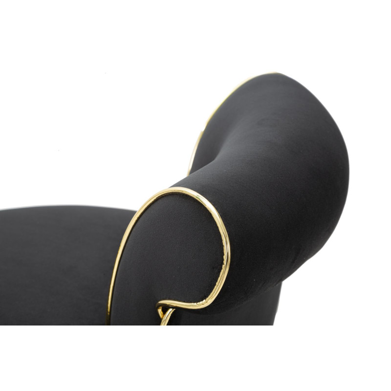 Tabouret de bar moderne avec dossier en Velours Noir Capitonné Simili Métal Doré Luxy 