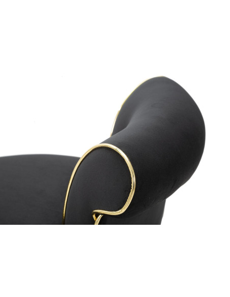 Tabouret de bar moderne avec dossier en Velours Noir Capitonné Simili Métal Doré Luxy 