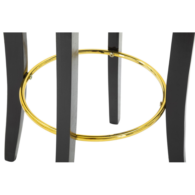 Tabouret de bar moderne avec dossier en Velours Noir Capitonné Simili Métal Doré Luxy 