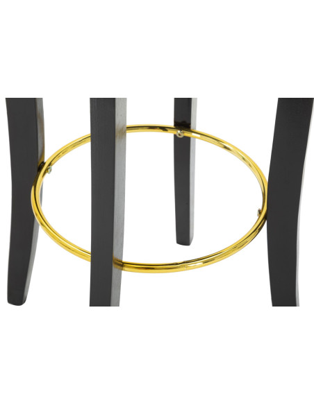 Tabouret de bar moderne avec dossier en Velours Noir Capitonné Simili Métal Doré Luxy 