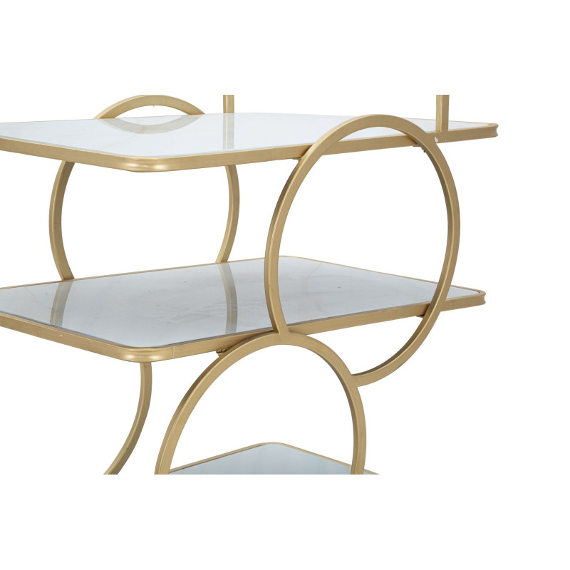 Desserte moderne sur roulettes Rectangulaire 3 niveaux en Métal Doré Verre Bois Effet marbre Lostus 
