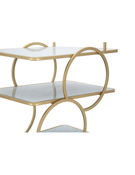 Desserte moderne sur roulettes Rectangulaire 3 niveaux en Métal Doré Verre Bois Effet marbre Lostus 