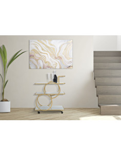 Desserte moderne sur roulettes Rectangulaire 3 niveaux en Métal Doré Verre Bois Effet marbre Lostus 