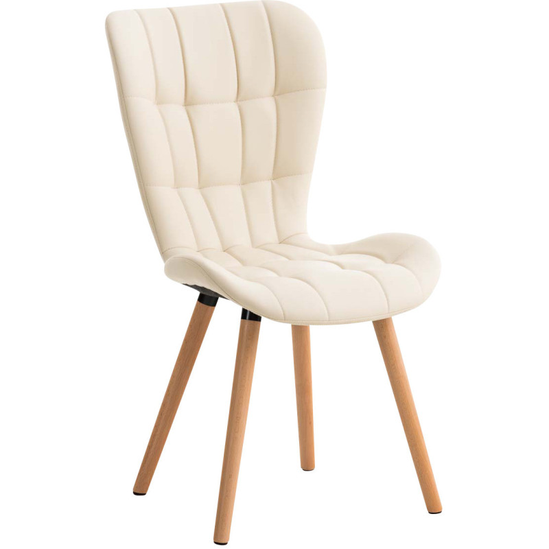Chaise scandinave capitonnée Dossier haut en Polyuréthane Blanc crème Bois Naturel Sindy - 1
