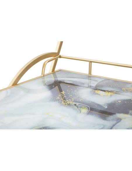 Desserte moderne sur roulettes Arrondie 3 niveaux en Métal Doré Verre Bois Effet marbre Mariucius 