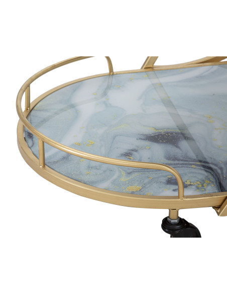 Desserte moderne sur roulettes Arrondie 3 niveaux en Métal Doré Verre Bois Effet marbre Mariucius 