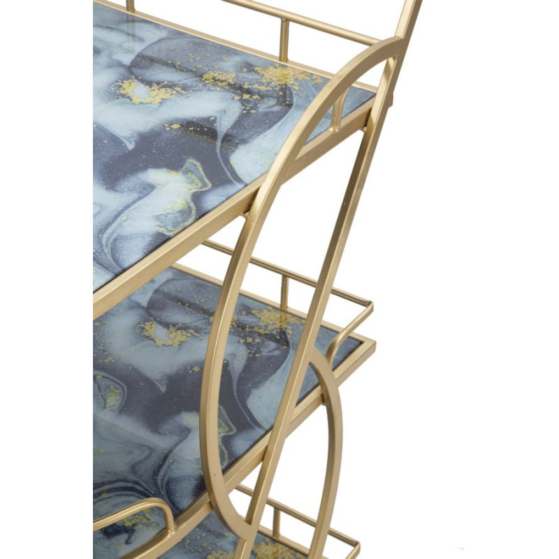 Desserte moderne sur roulettes Arrondie 3 niveaux en Métal Doré Verre Bois Effet marbre Mariucius 