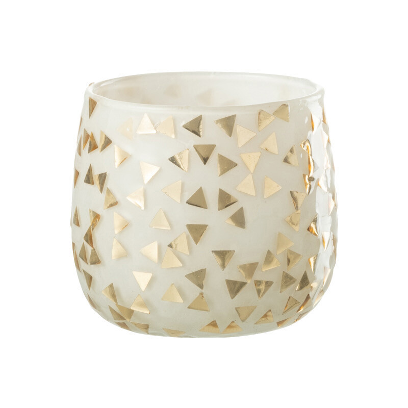Photophore en verre blanc motif Triangles dorés 7 cm - 1