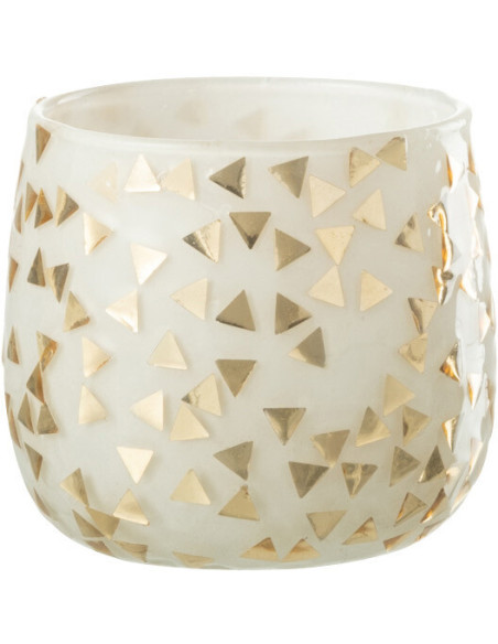 Photophore en verre blanc motif Triangles dorés 7 cm - 1