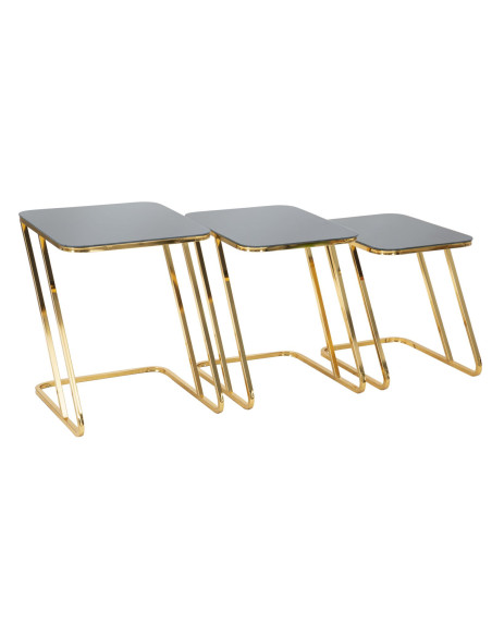 Table d'appoint moderne Rectangulaire en Métal Doré Verre Simple (Lot de 3) 