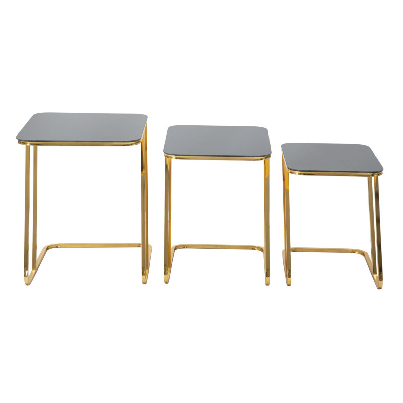 Table d'appoint moderne Rectangulaire en Métal Doré Verre Simple (Lot de 3) 