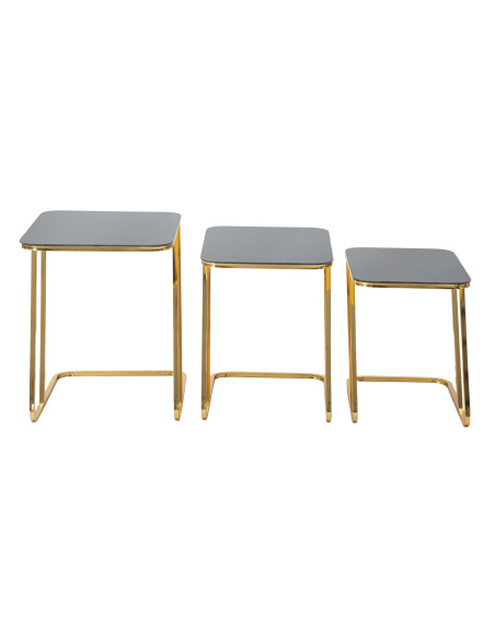 Table d'appoint moderne Rectangulaire en Métal Doré Verre Simple (Lot de 3) 
