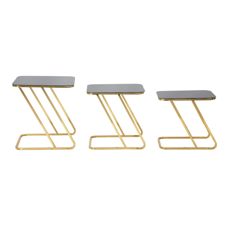 Table d'appoint moderne Rectangulaire en Métal Doré Verre Simple (Lot de 3) 