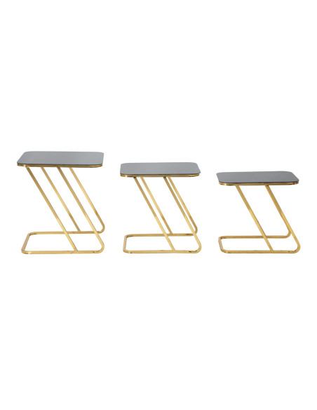 Table d'appoint moderne Rectangulaire en Métal Doré Verre Simple (Lot de 3) 