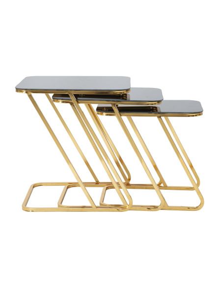 Table d'appoint moderne Rectangulaire en Métal Doré Verre Simple (Lot de 3) 