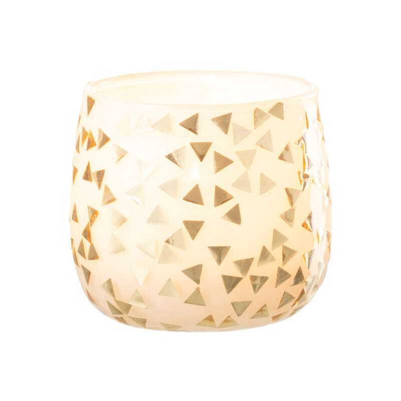 Photophore en verre blanc motif Triangles dorés 7 cm - 2