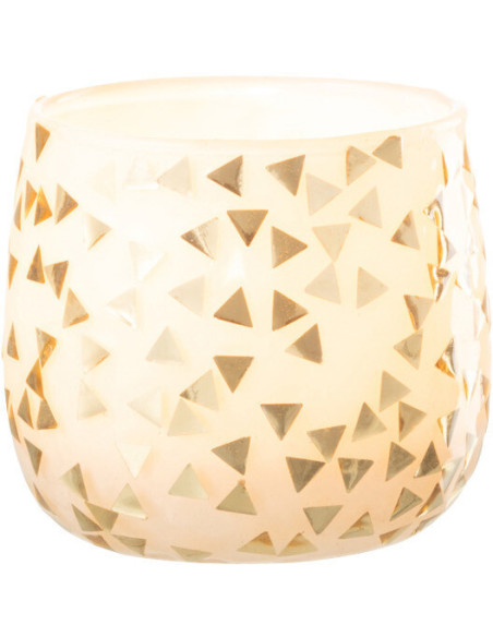 Photophore en verre blanc motif Triangles dorés 7 cm - 2