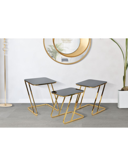 Table d'appoint moderne Rectangulaire en Métal Doré Verre Simple (Lot de 3) 