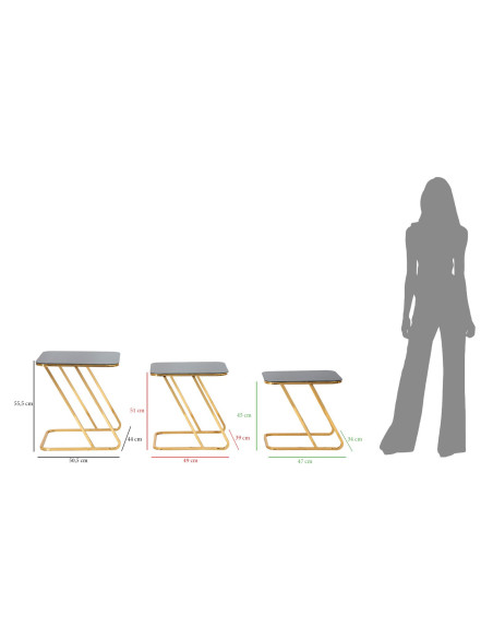 Table d'appoint moderne Rectangulaire en Métal Doré Verre Simple (Lot de 3) 