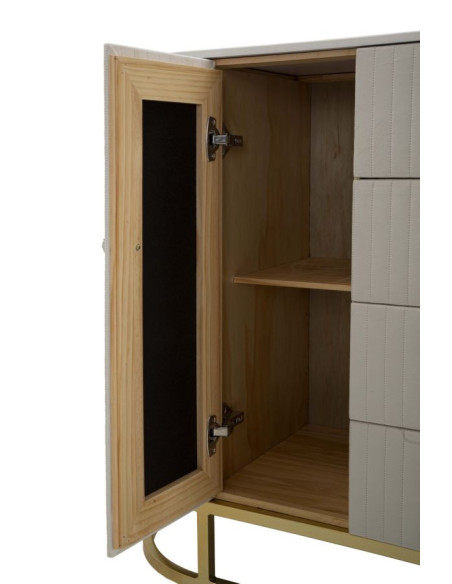 Buffet moderne Bas 2 portes 4 tiroirs en Velours Blanc crème Métal Doré Bois de pin Blanc Effet marbre Montpellier 