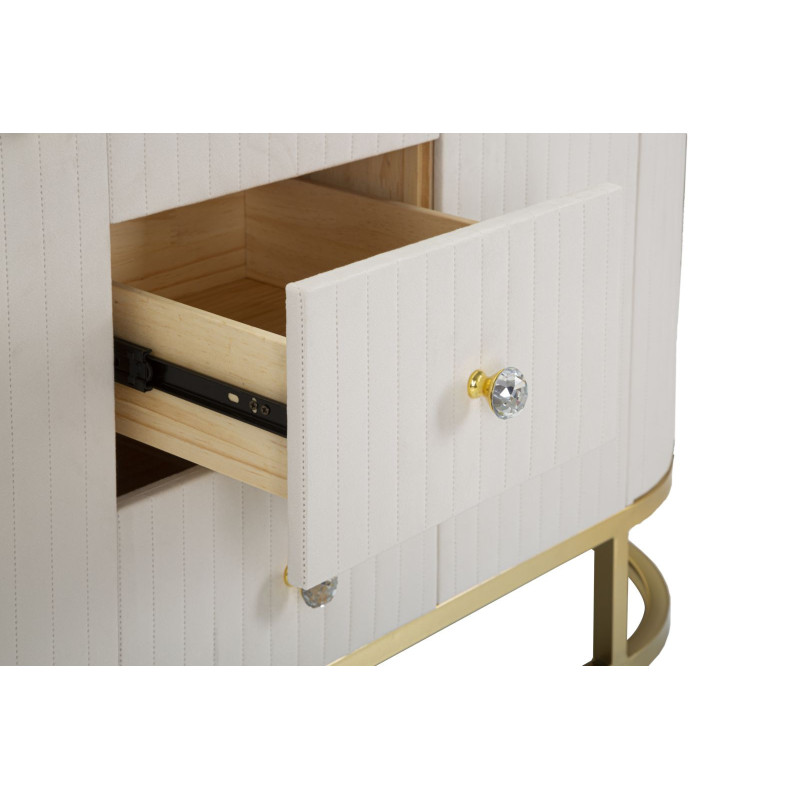 Buffet moderne Bas 2 portes 4 tiroirs en Velours Blanc crème Métal Doré Bois de pin Blanc Effet marbre Montpellier 