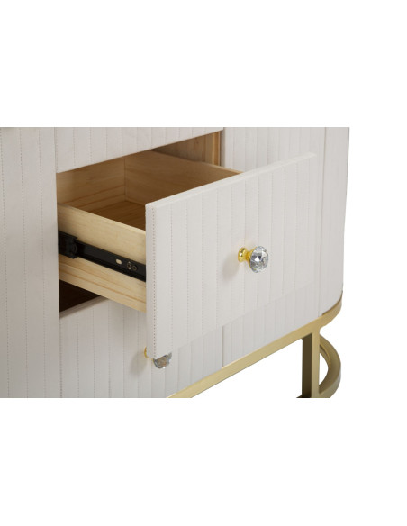 Buffet moderne Bas 2 portes 4 tiroirs en Velours Blanc crème Métal Doré Bois de pin Blanc Effet marbre Montpellier 