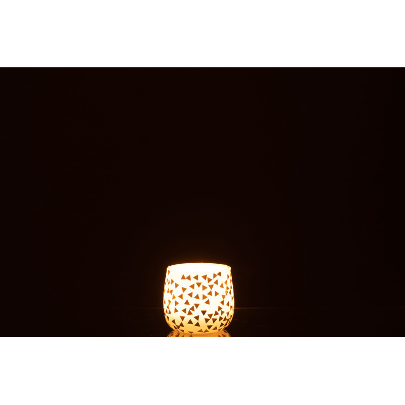 Photophore en verre blanc motif Triangles dorés 7 cm - 3