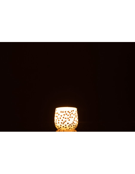 Photophore en verre blanc motif Triangles dorés 7 cm - 3