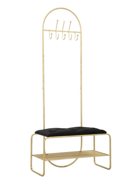 Banc d'entrée moderne porte manteaux 1 étagère 1 place en Velours Noir Capitonné Métal Doré Bartolo 