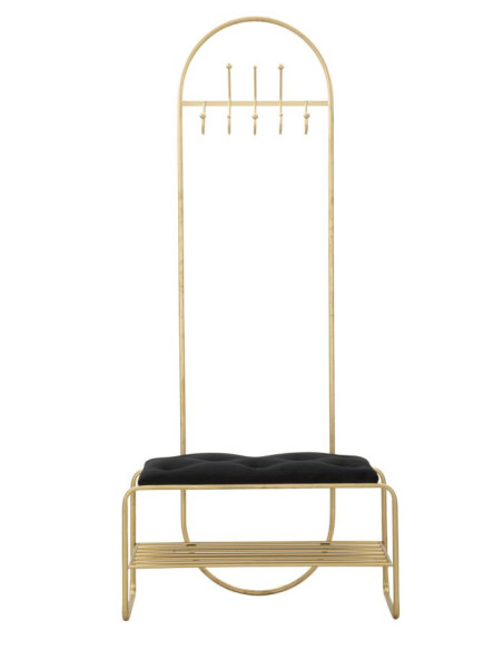 Banc d'entrée moderne porte manteaux 1 étagère 1 place en Velours Noir Capitonné Métal Doré Bartolo 