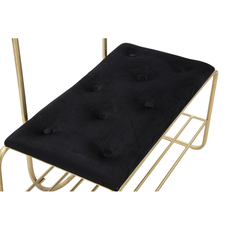 Banc d'entrée moderne porte manteaux 1 étagère 1 place en Velours Noir Capitonné Métal Doré Bartolo 