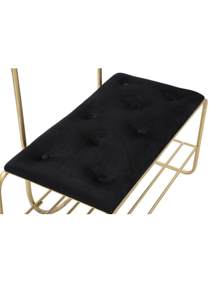 Banc d'entrée moderne porte manteaux 1 étagère 1 place en Velours Noir Capitonné Métal Doré Bartolo 