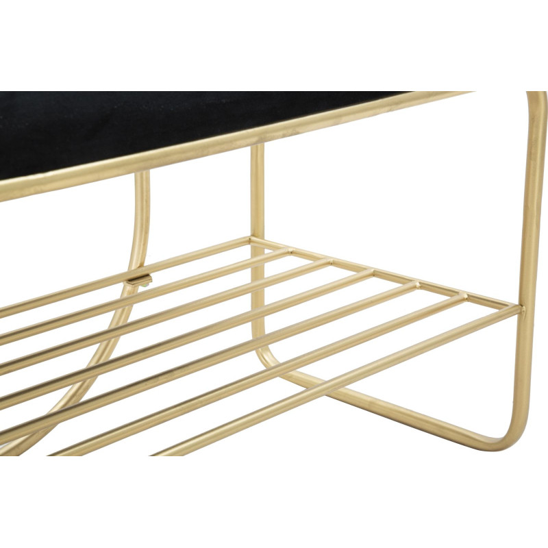 Banc d'entrée moderne porte manteaux 1 étagère 1 place en Velours Noir Capitonné Métal Doré Bartolo 