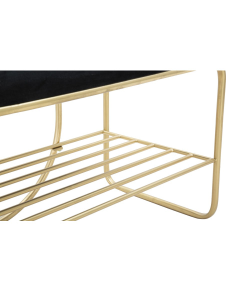 Banc d'entrée moderne porte manteaux 1 étagère 1 place en Velours Noir Capitonné Métal Doré Bartolo 