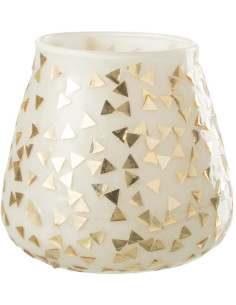 Photophore en verre blanc motif Triangles dorés 9 cm - 1