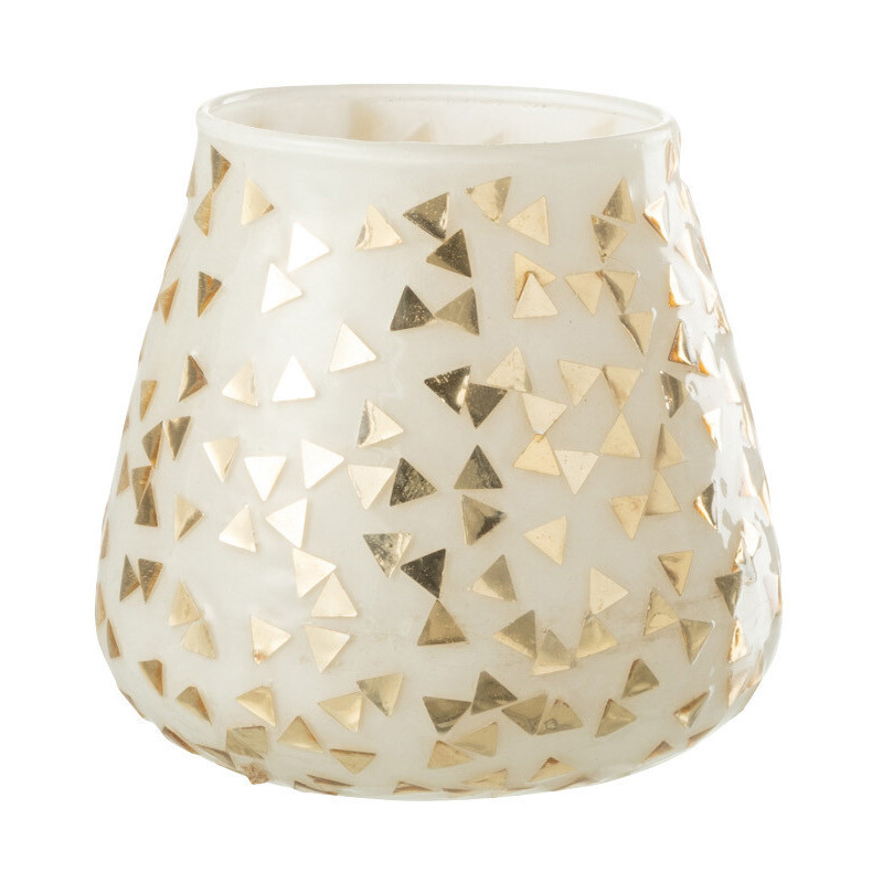 Photophore en verre blanc motif Triangles dorés 9 cm - 1