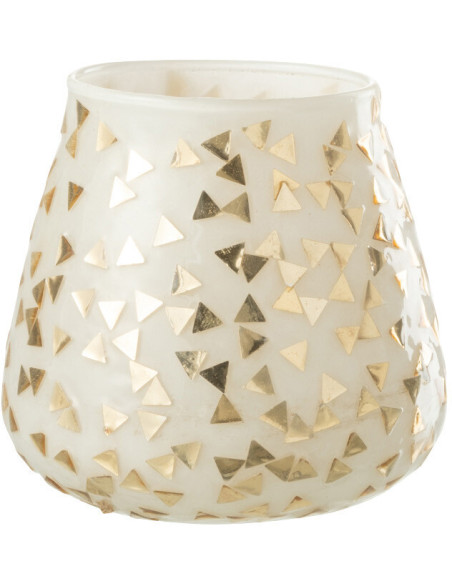 Photophore en verre blanc motif Triangles dorés 9 cm - 1