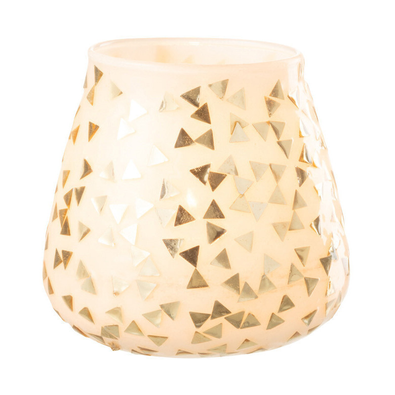 Photophore en verre blanc motif Triangles dorés 9 cm - 2