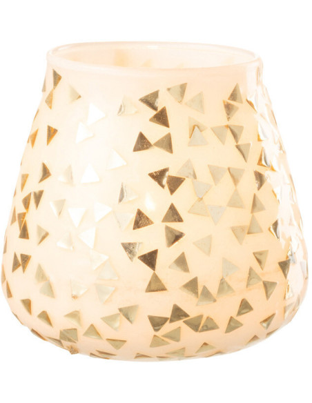 Photophore en verre blanc motif Triangles dorés 9 cm - 2