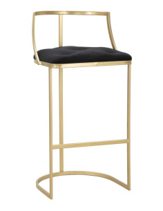 Tabouret de bar moderne avec dossier en Velours Noir Capitonné Métal Doré Istambul 