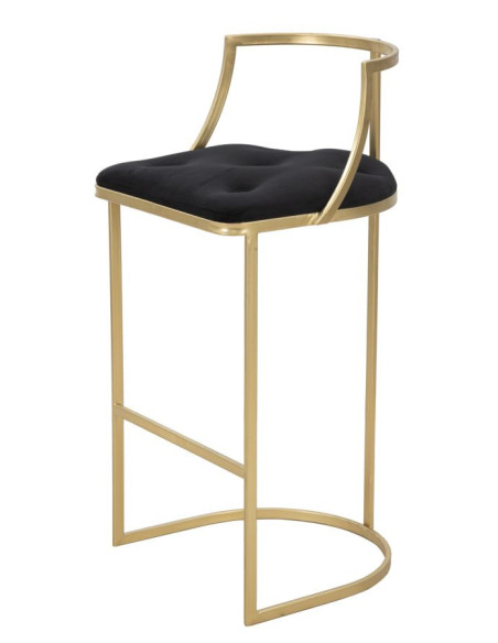 Tabouret de bar moderne avec dossier en Velours Noir Capitonné Métal Doré Istambul 